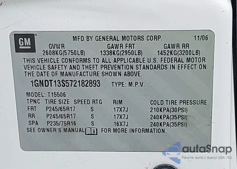 2007 Chevrolet Trailblazer Ls from USA, damaged, VIN 1GNDT13S572182893